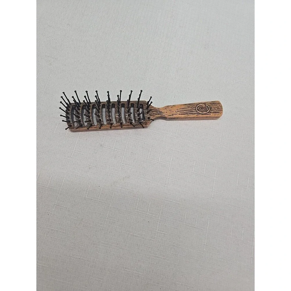 Vintage Goody Nylon Bristles Smoothing Hair Brush Brown Faux Wood Grain 7.75”